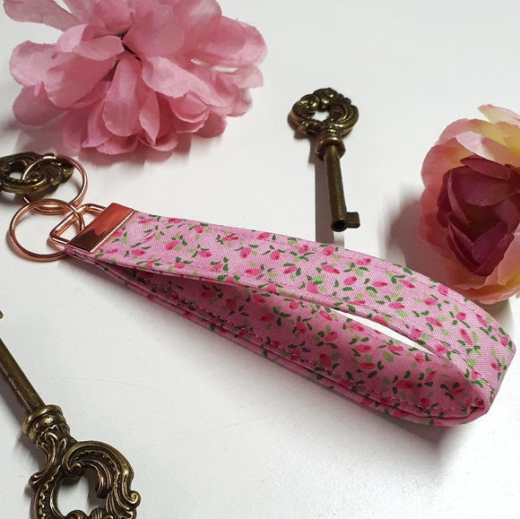 Pink Mini Floral Fabric Key Fob Wristlet - Picture 2 of 4